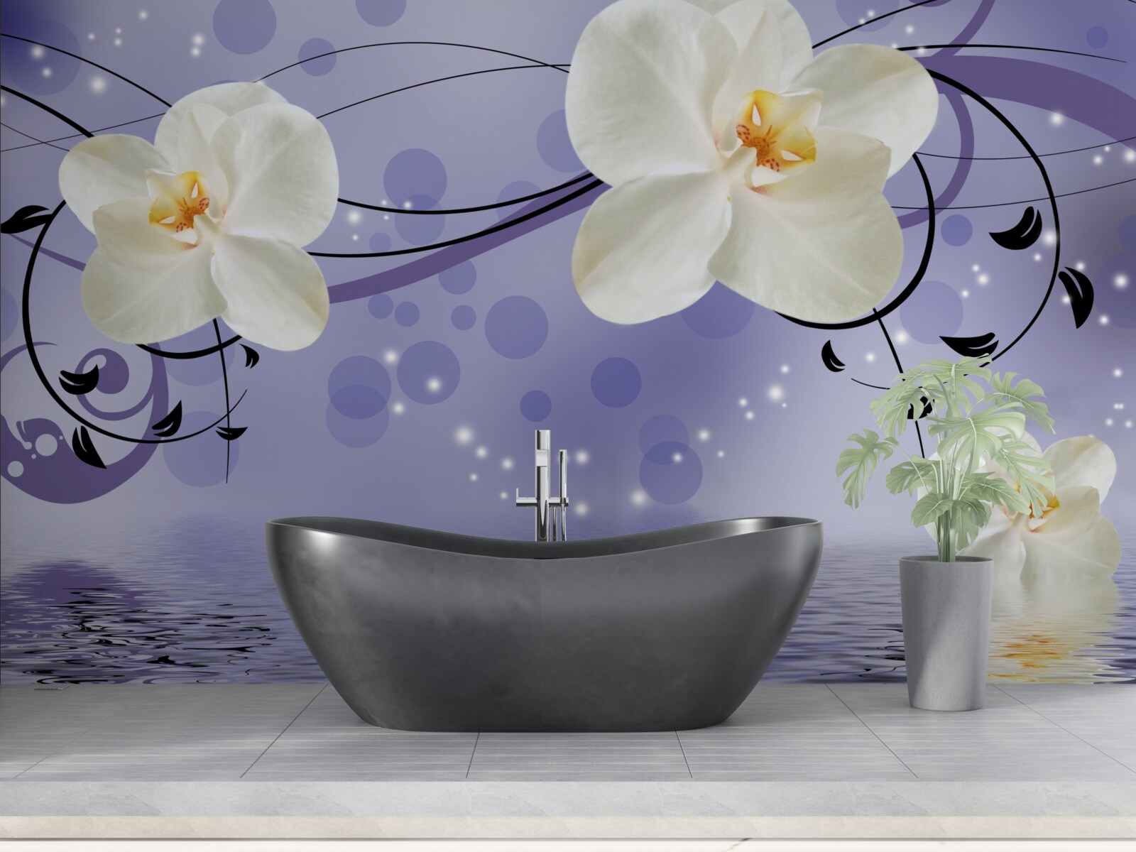 Фотошпалери біля ставка - великі білосніжні квіти