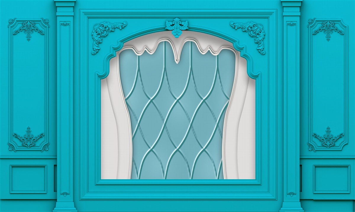 Фотошпалери вікно з блакитним вітражем