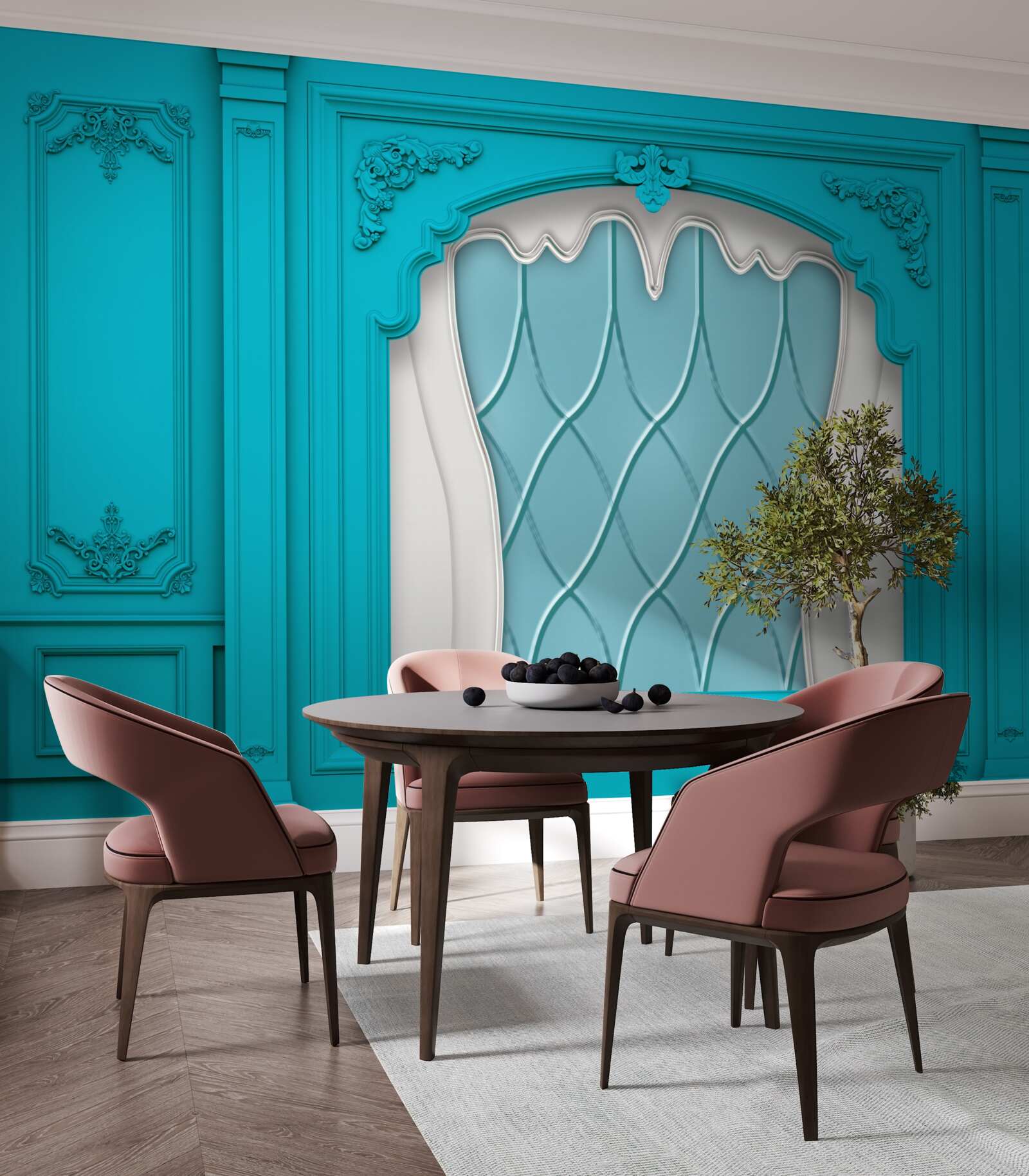 Фотошпалери вікно з блакитним вітражем