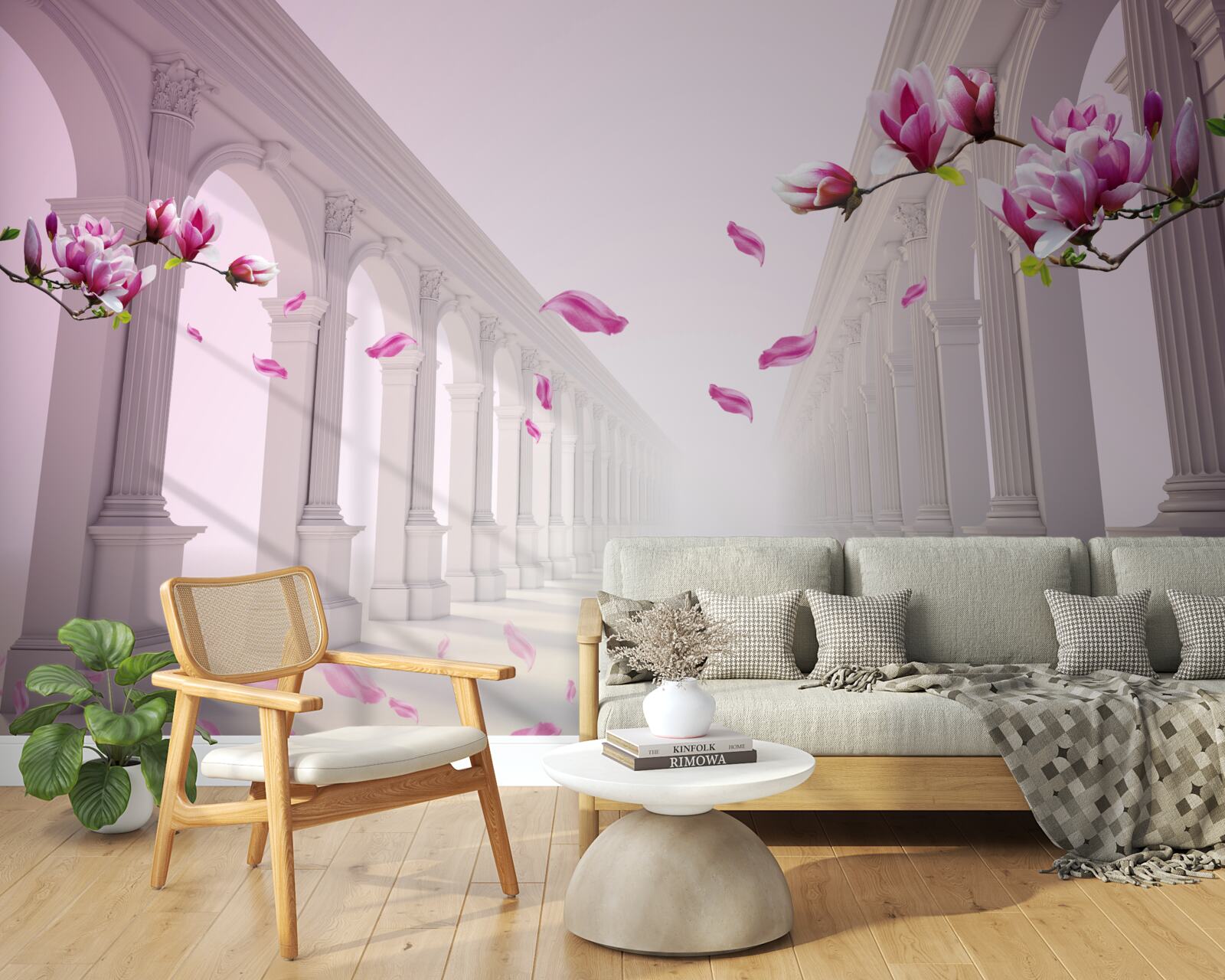 Фотошпалери магнолії утворюють нескінченний тунель, квітучий з пишністю