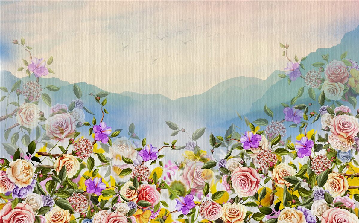 Фотошпалери кілька відтінків цвітіння на газоні