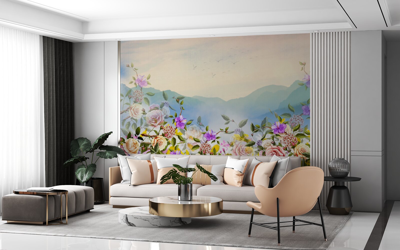 Фотошпалери кілька відтінків цвітіння на газоні