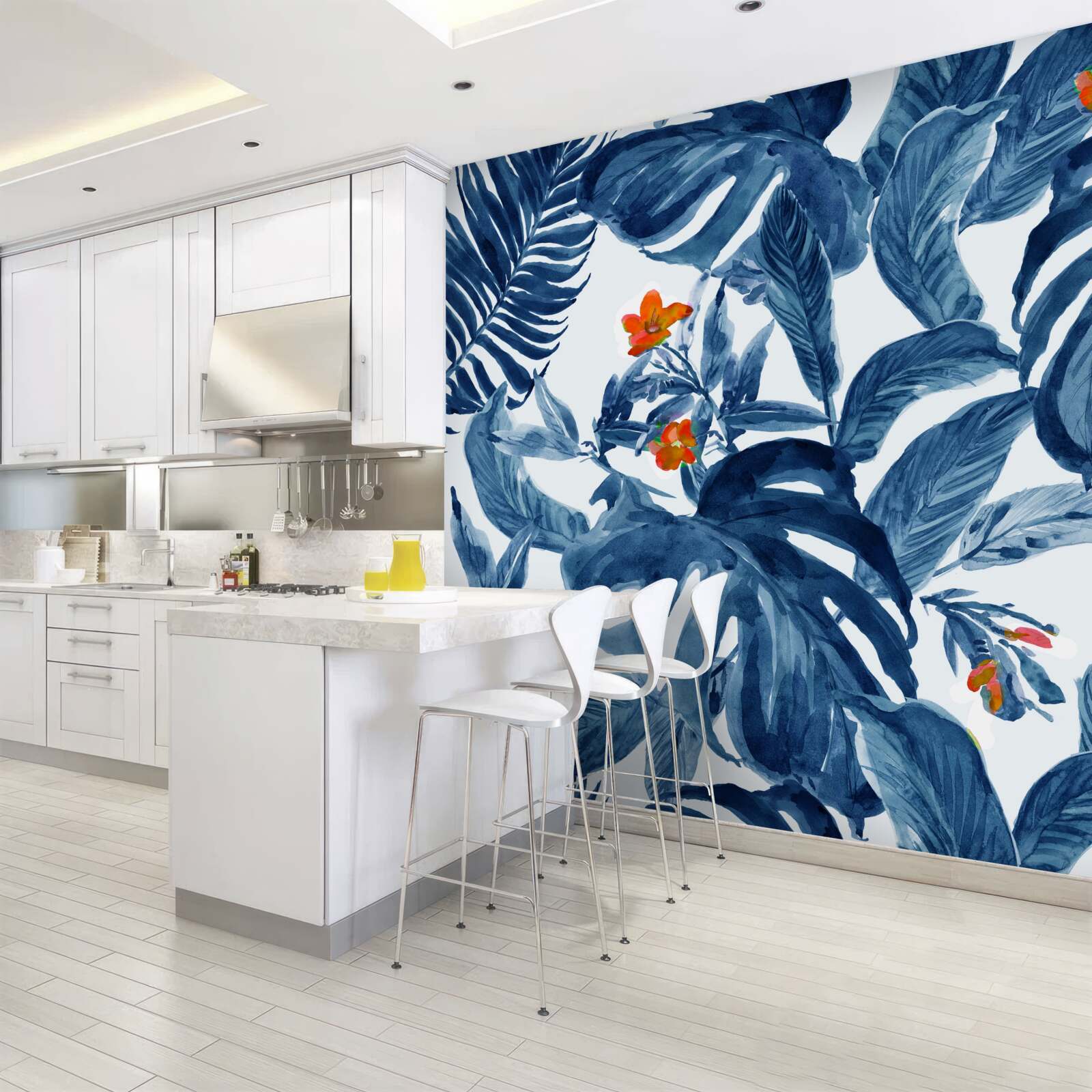 Фотошпалери персикова лілія та блакитна папороть