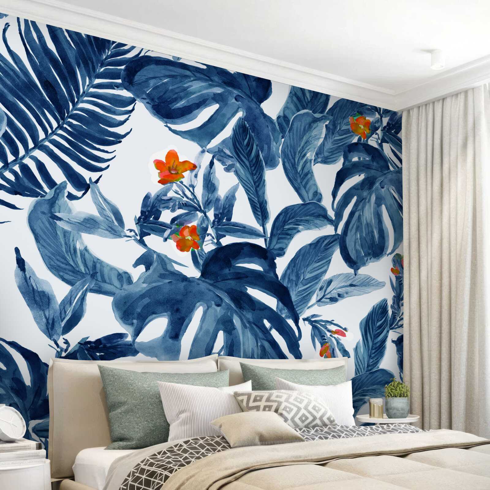 Фотошпалери персикова лілія та блакитна папороть