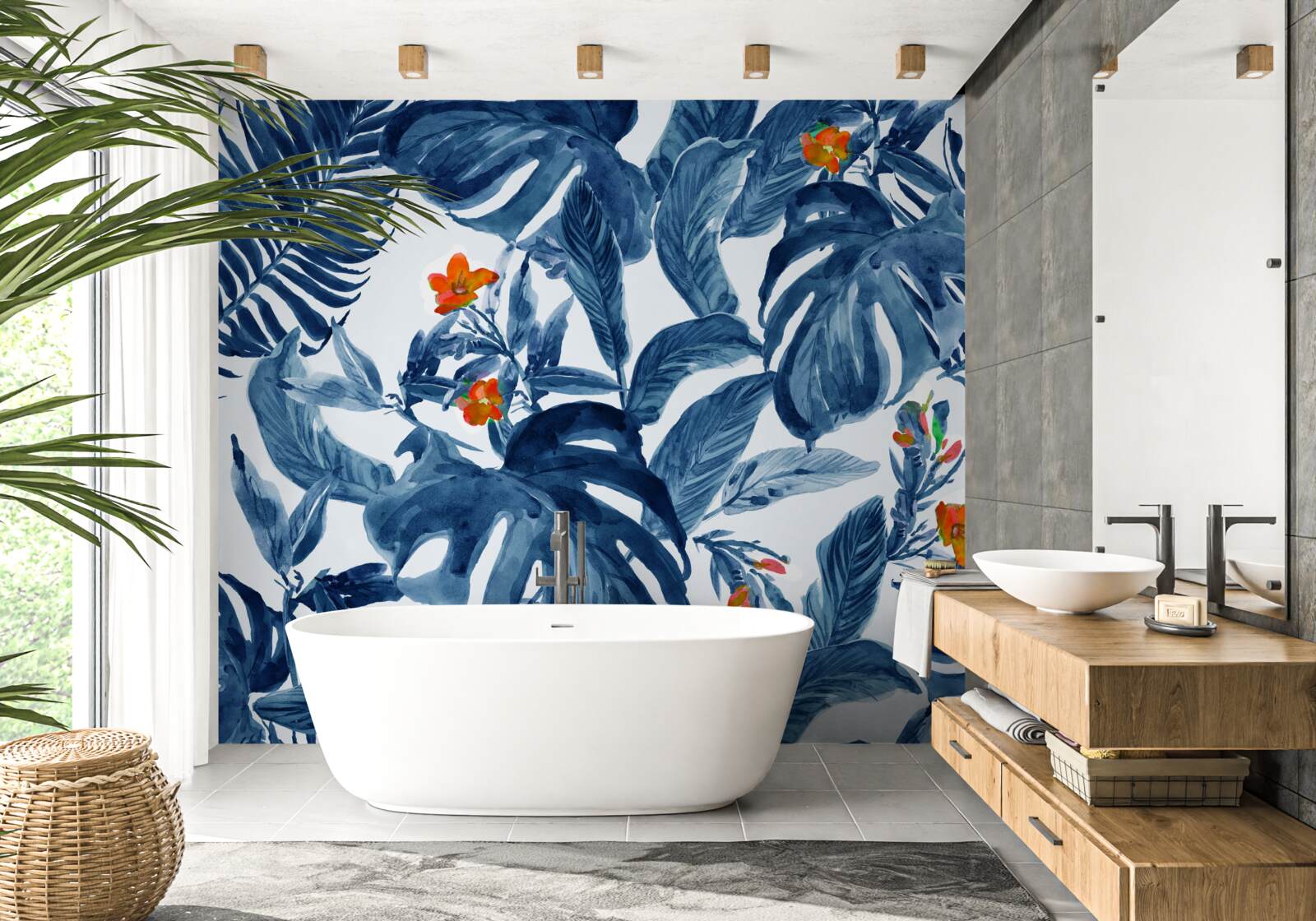 Фотошпалери персикова лілія та блакитна папороть