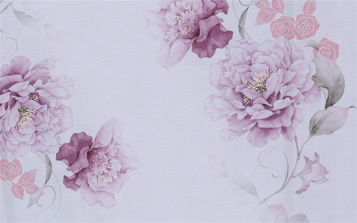 Фотошпалери великі бузкові квіти на сірому тлі