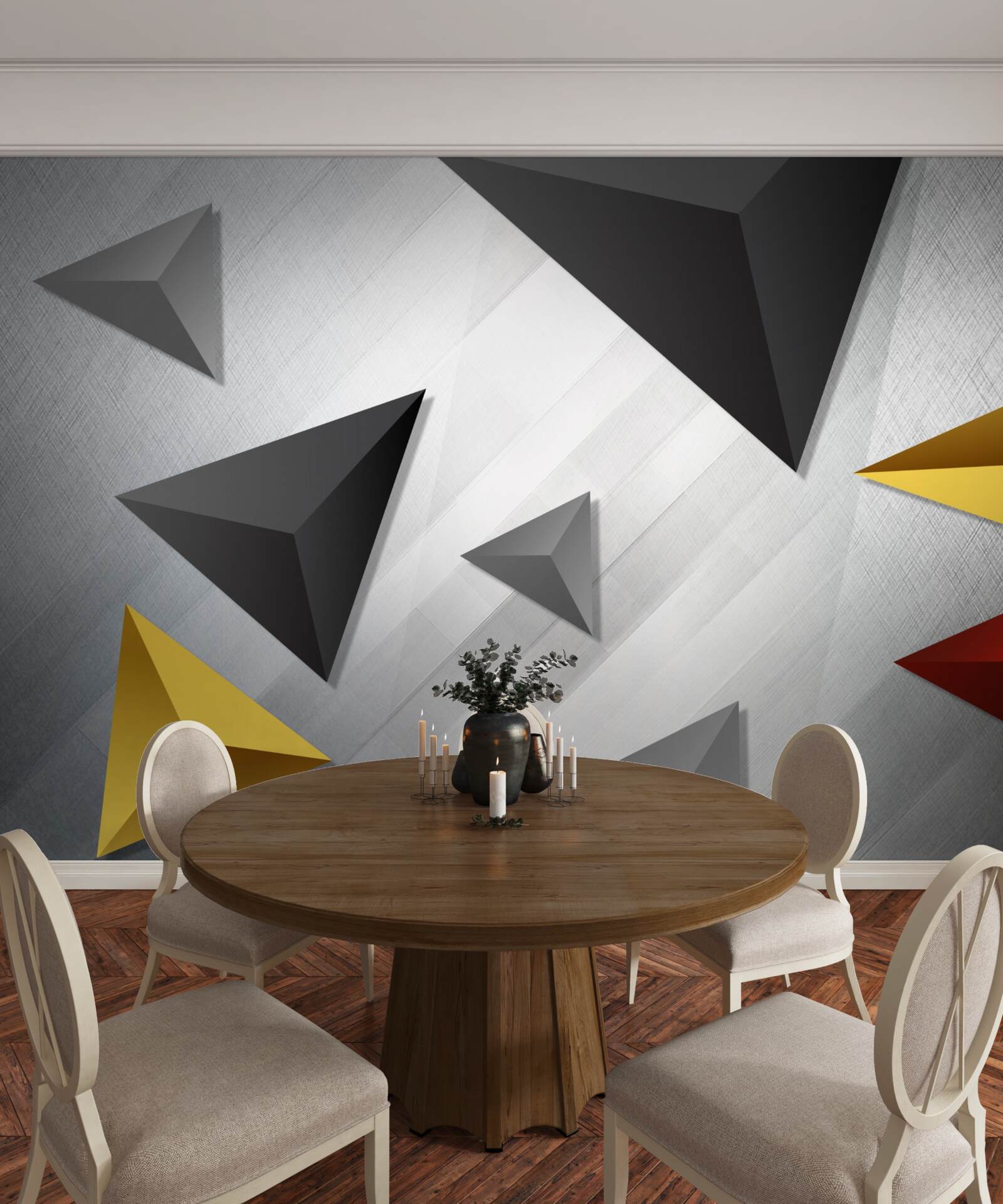 Фотошпалери трикутники різних відтінків, що ширяють у повітрі