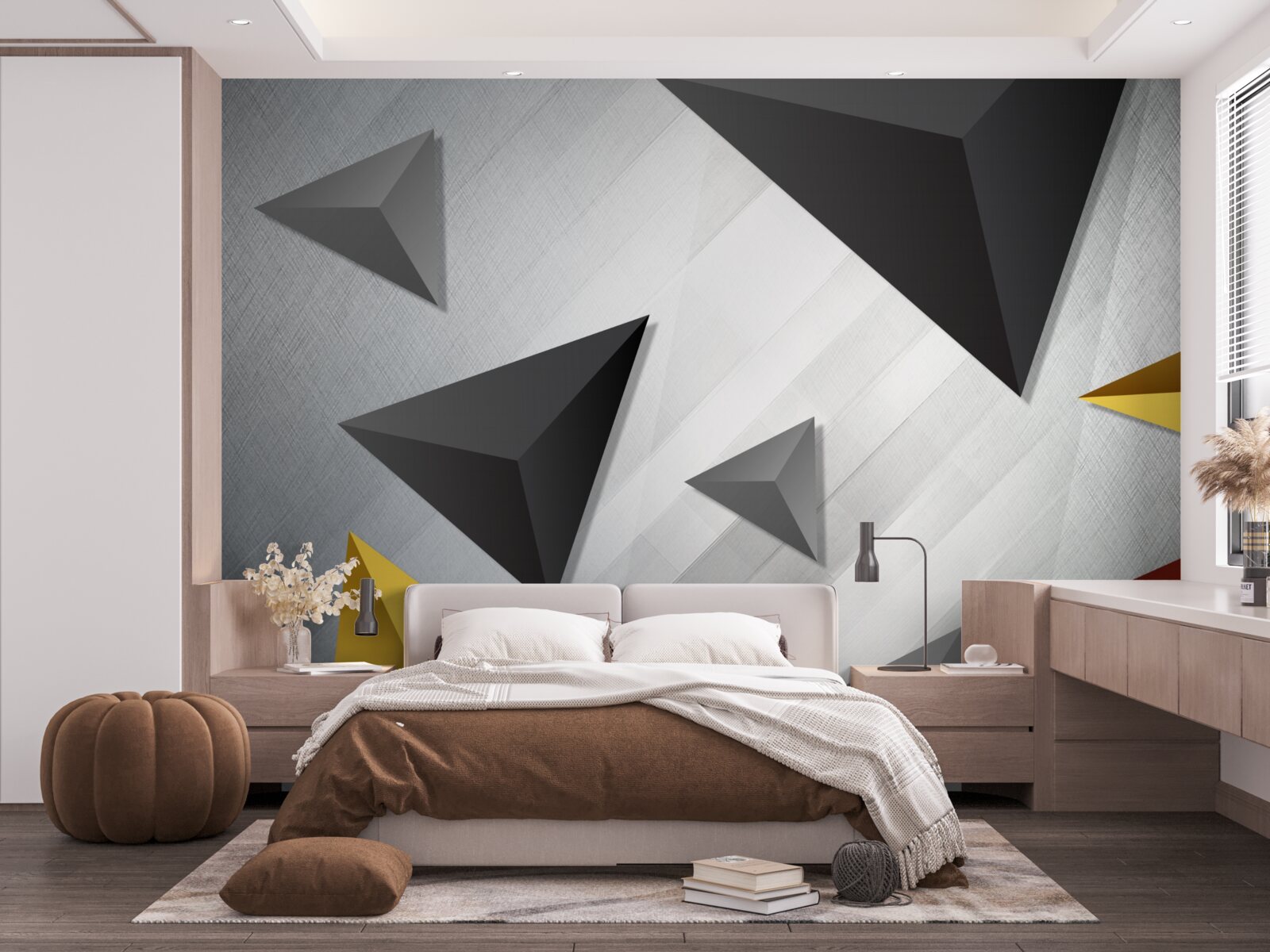 Фотошпалери трикутники різних відтінків, що ширяють у повітрі