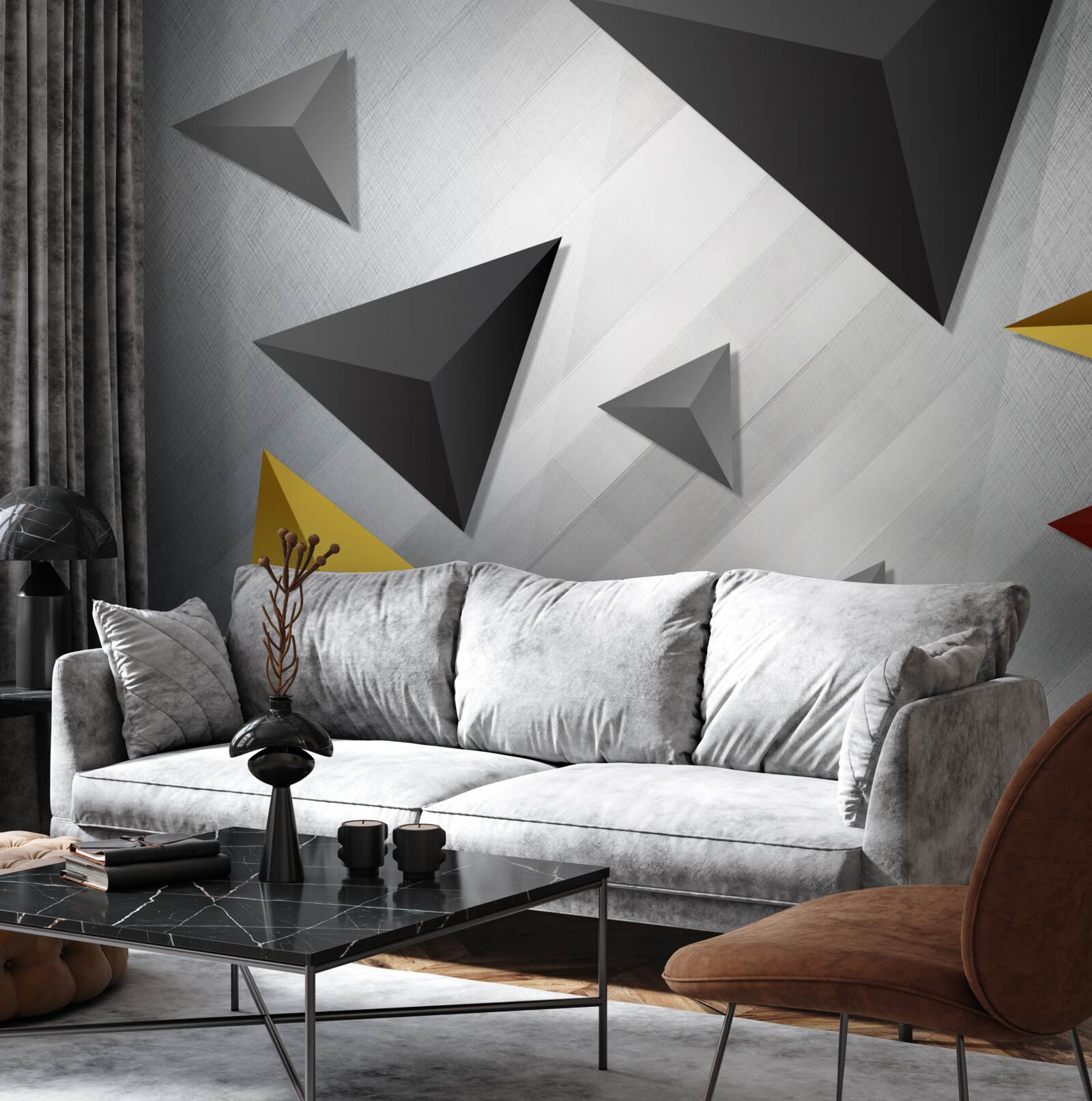 Фотошпалери трикутники різних відтінків, що ширяють у повітрі