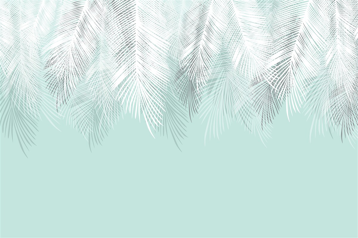 Фотошпалери пальмове листя біле на бірюзовому тлі