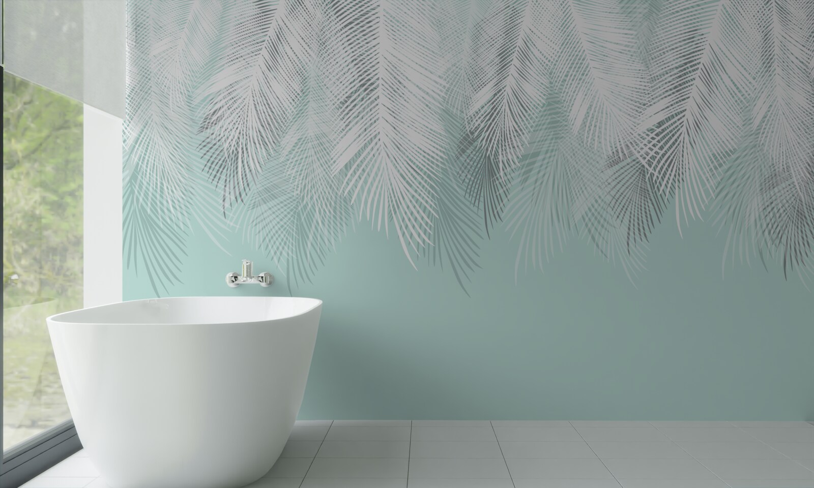 Фотошпалери пальмове листя біле на бірюзовому тлі