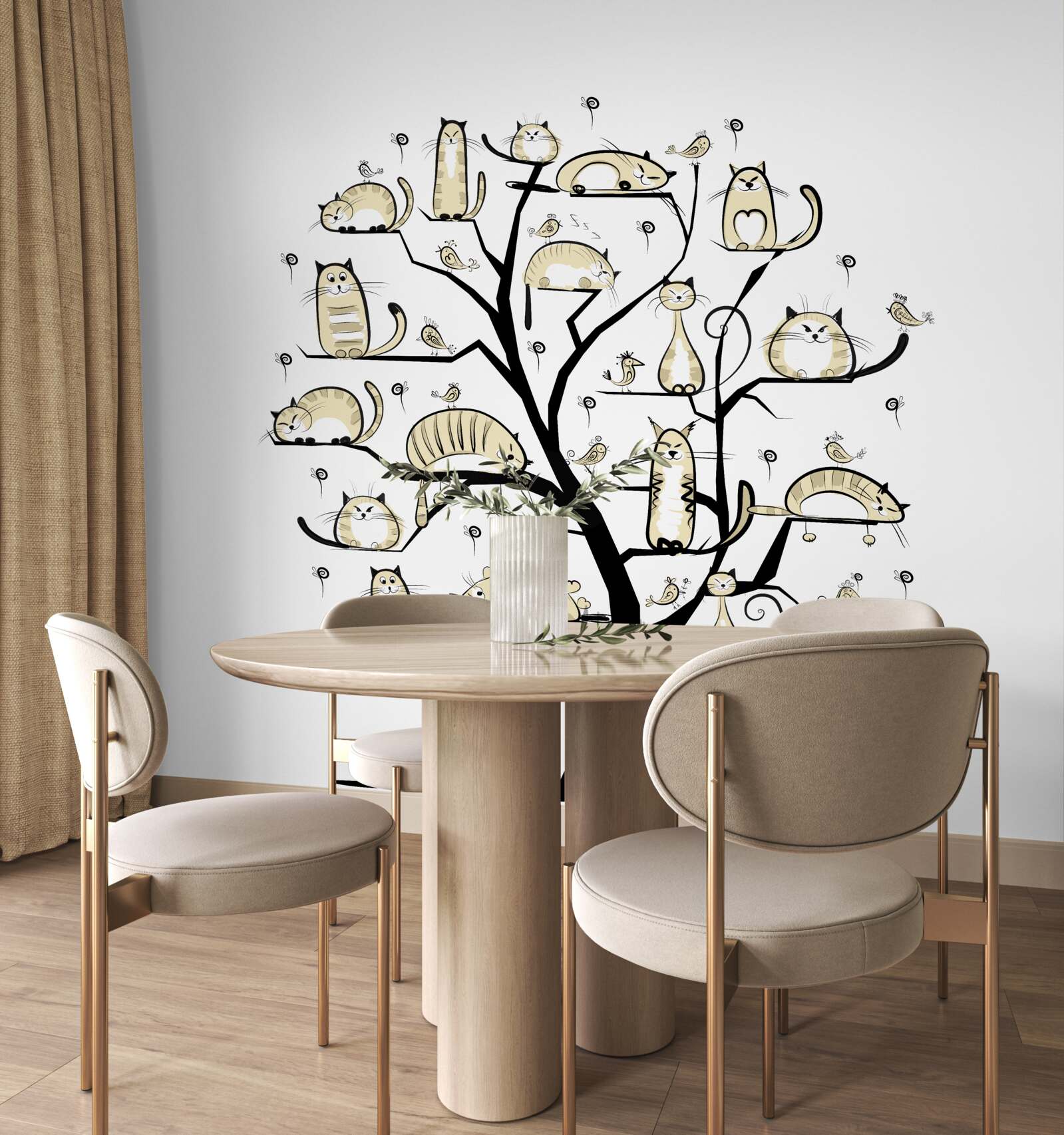 Фотошпалери пухнасті коти на гілках дерев