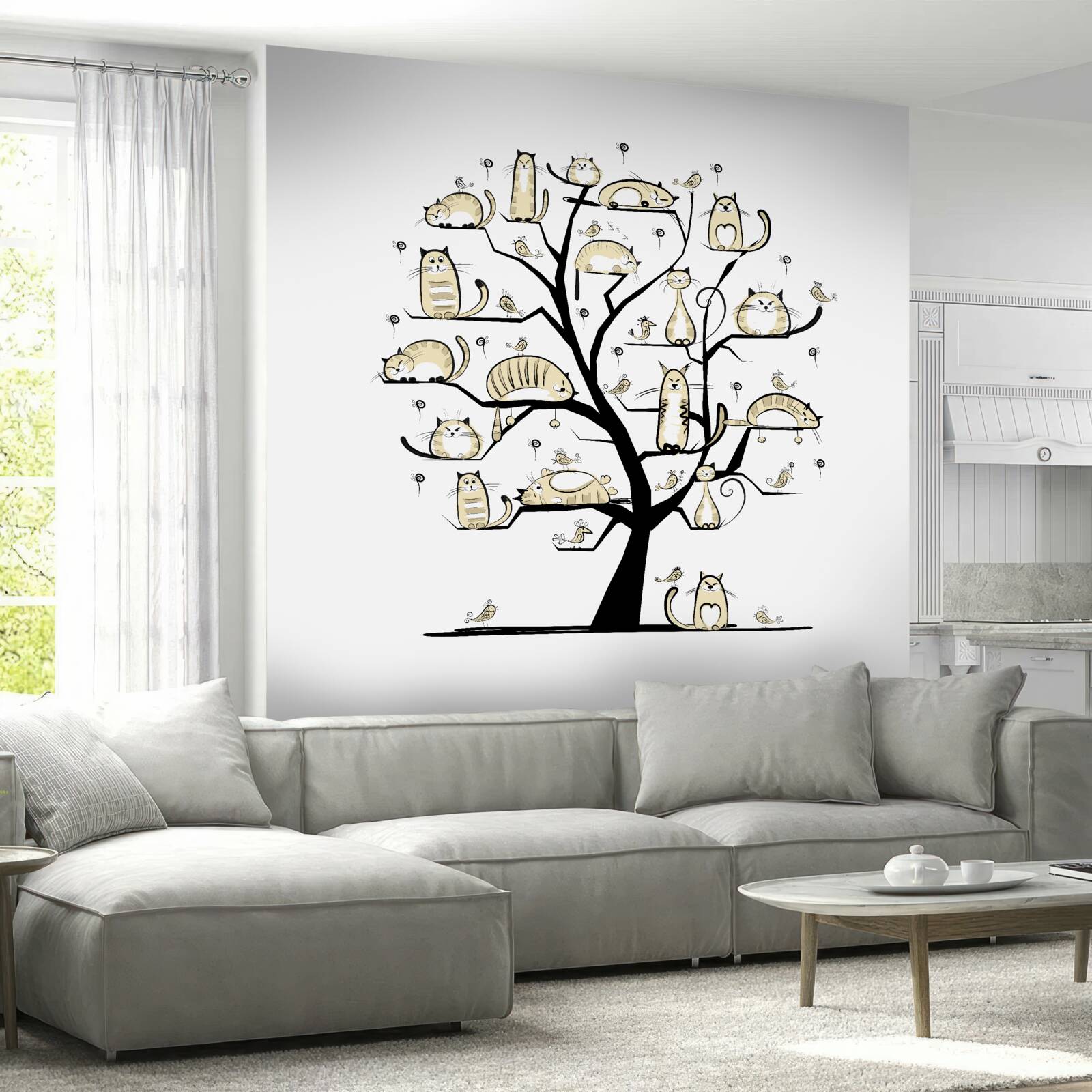 Фотошпалери пухнасті коти на гілках дерев