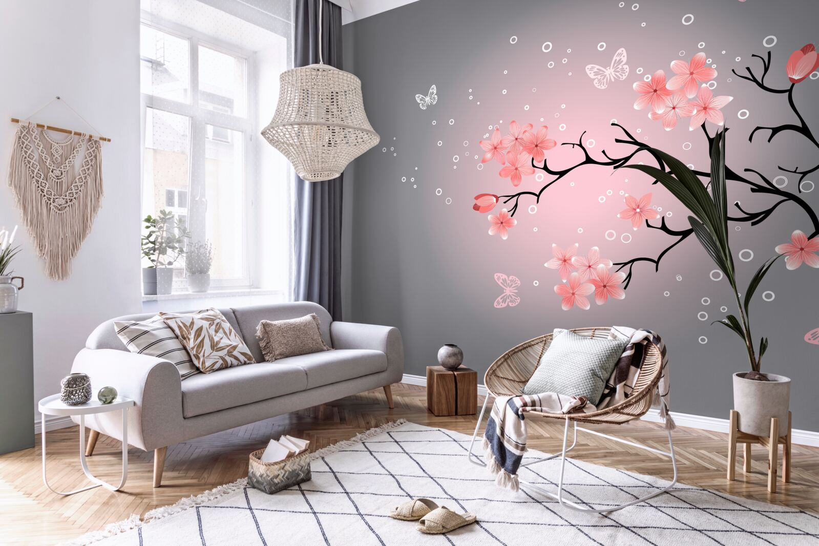 Фотошпалери метелики та гілка сакури