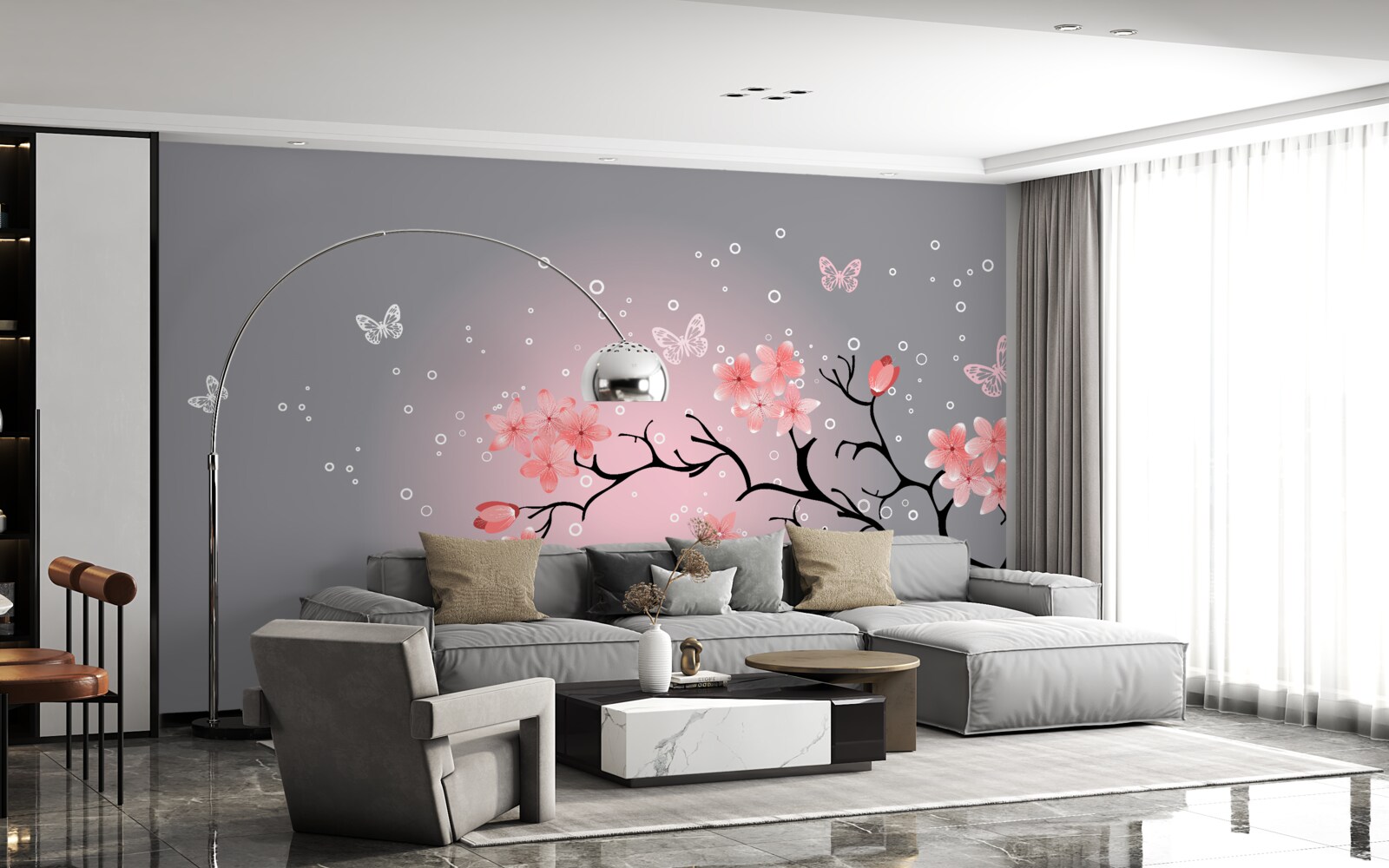 Фотошпалери метелики та гілка сакури