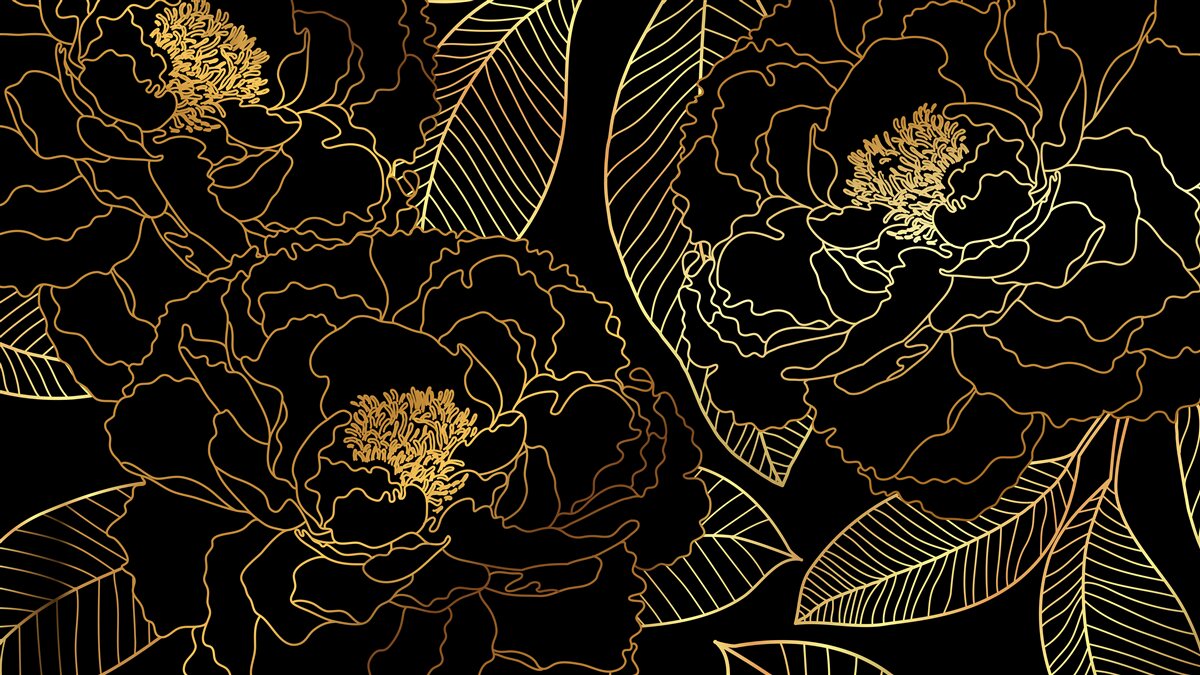 Фотошпалери Текстура листя і квітів, відтінена золотом