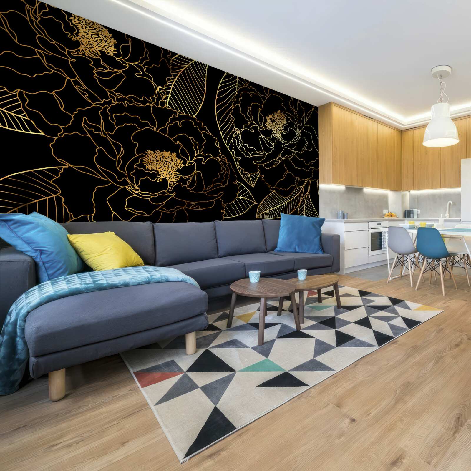 Фотошпалери Текстура листя і квітів, відтінена золотом