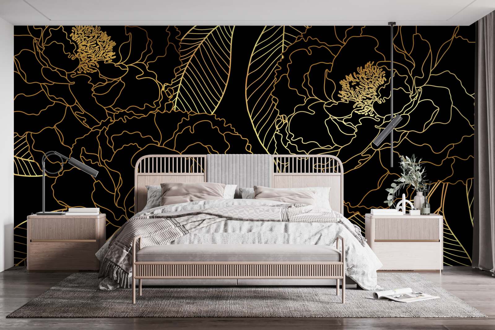 Фотошпалери Текстура листя і квітів, відтінена золотом