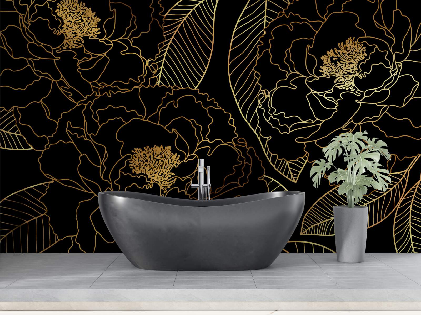 Фотошпалери Текстура листя і квітів, відтінена золотом