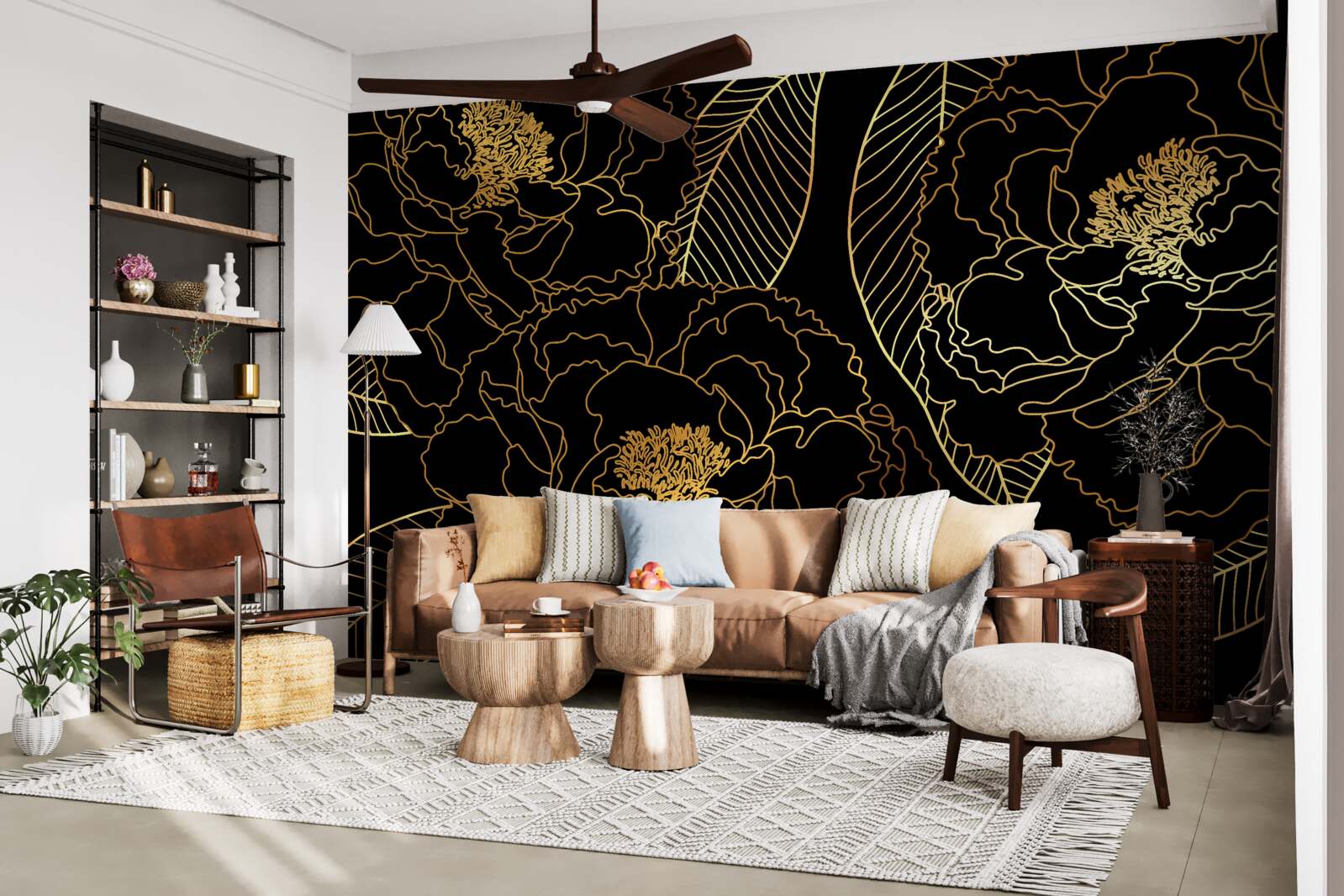 Фотошпалери Текстура листя і квітів, відтінена золотом