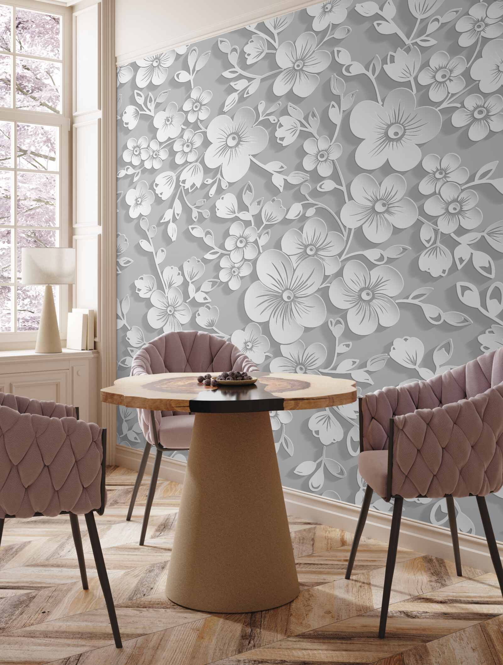 Фотошпалери тло усіяне тонкими білими квітами