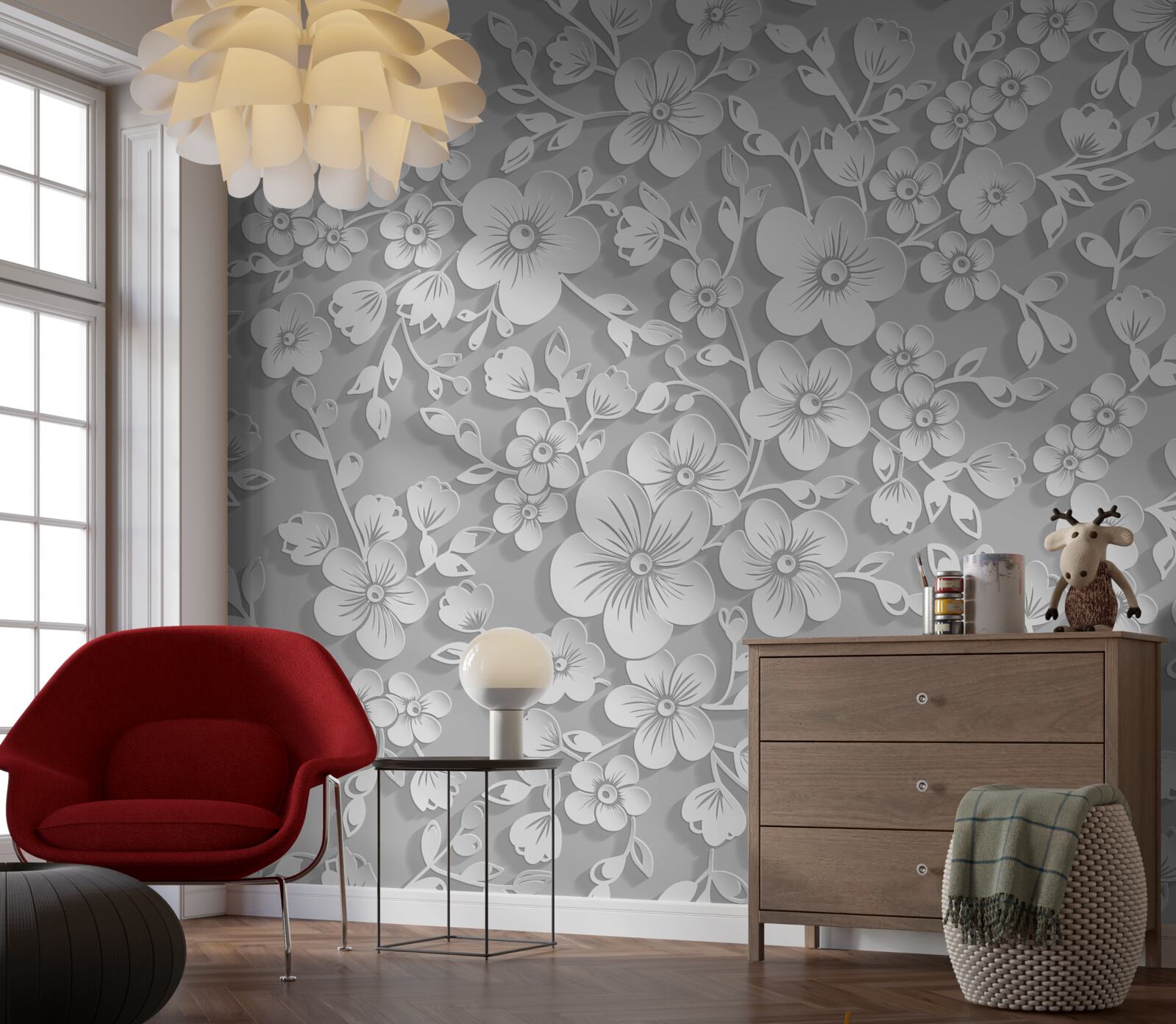 Фотошпалери тло усіяне тонкими білими квітами