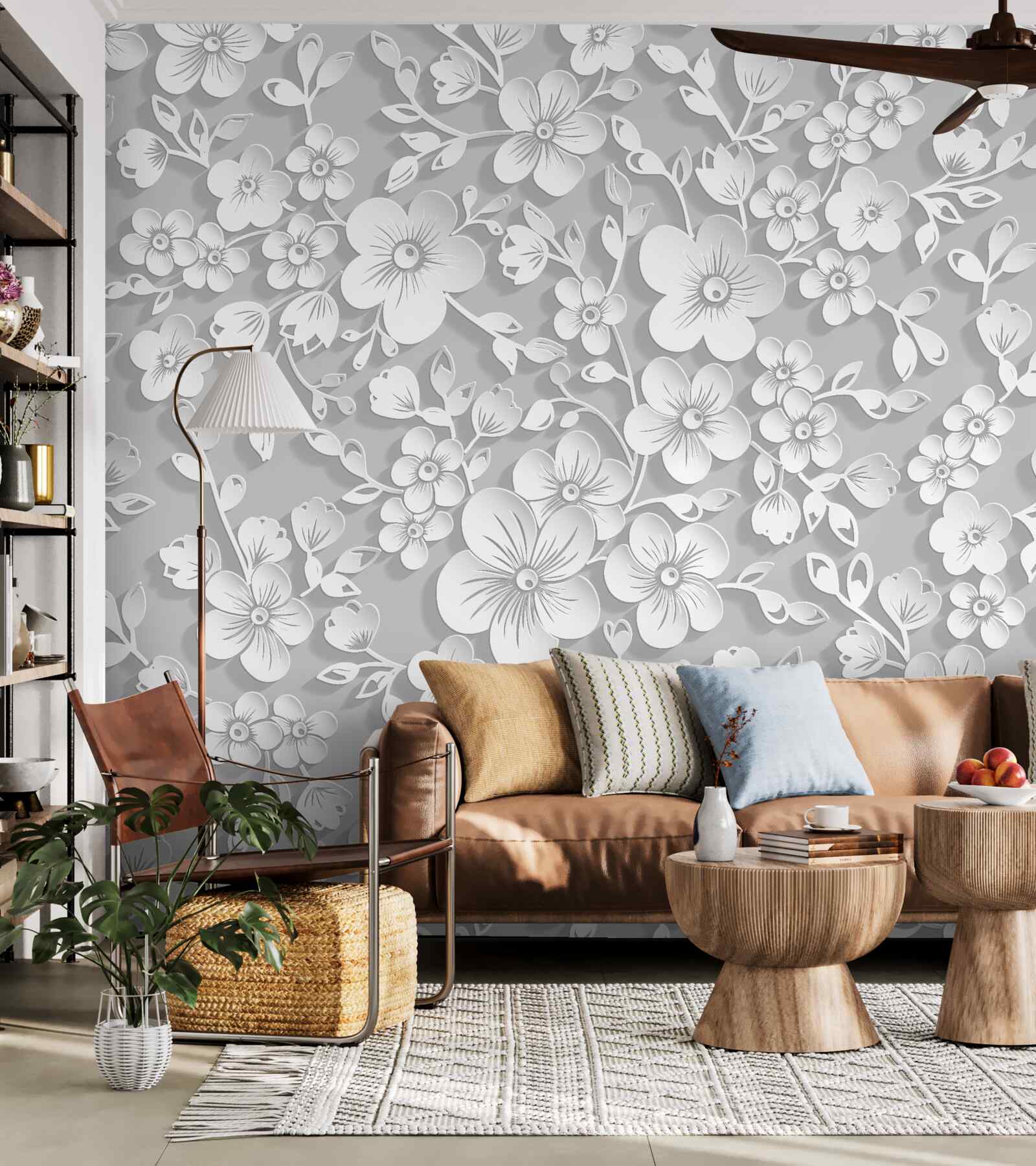 Фотошпалери тло усіяне тонкими білими квітами