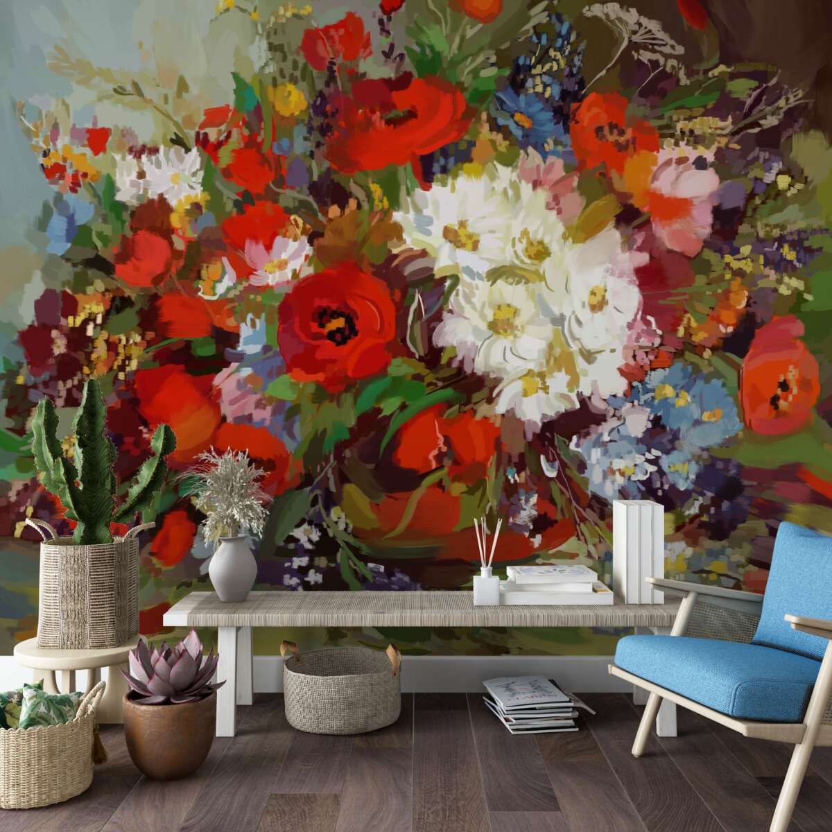 Фотошпалери композиція з квітів, зібраних на літніх луках