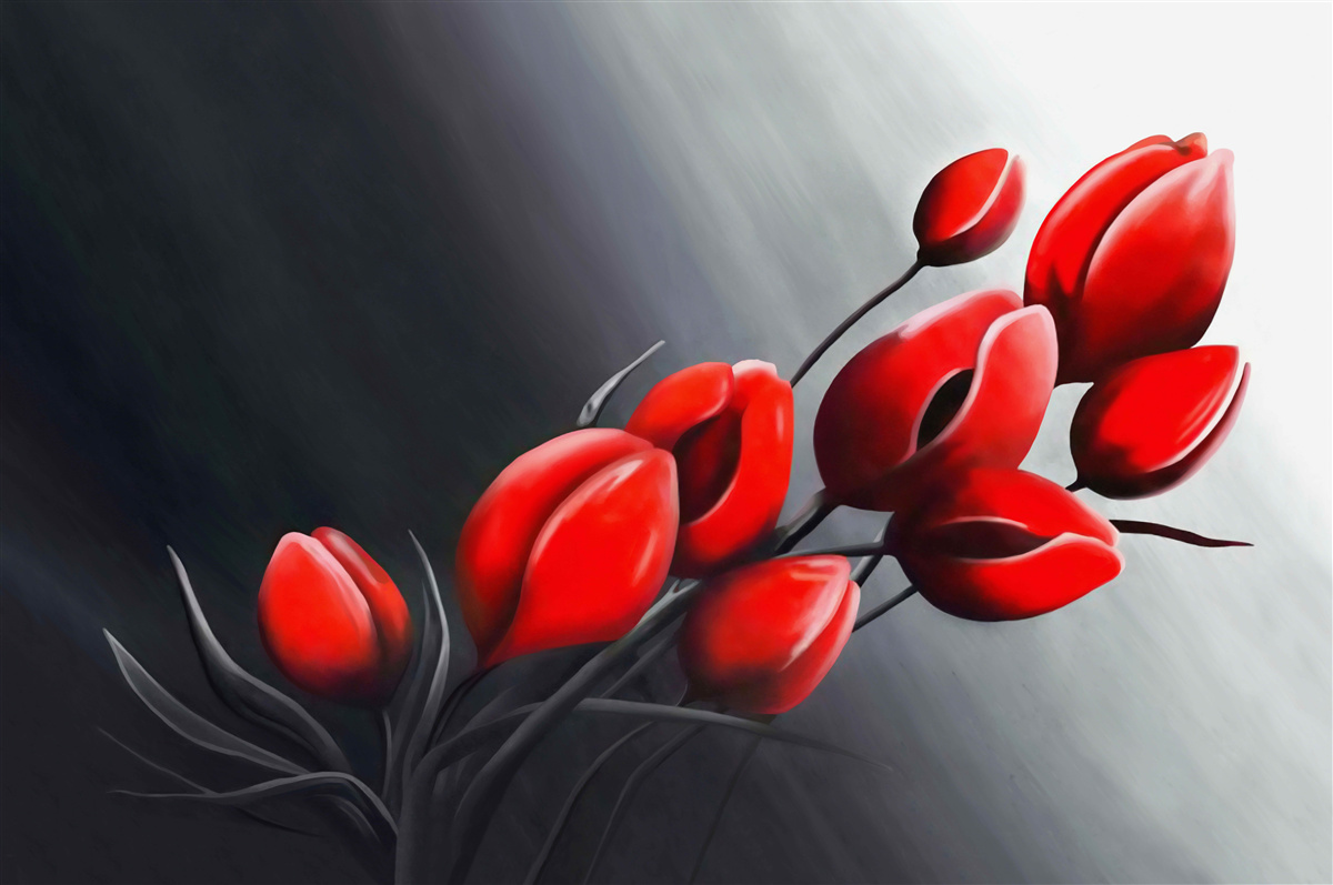 Фотошпалери яскраво-червоні тюльпани, які ще не розкрилися