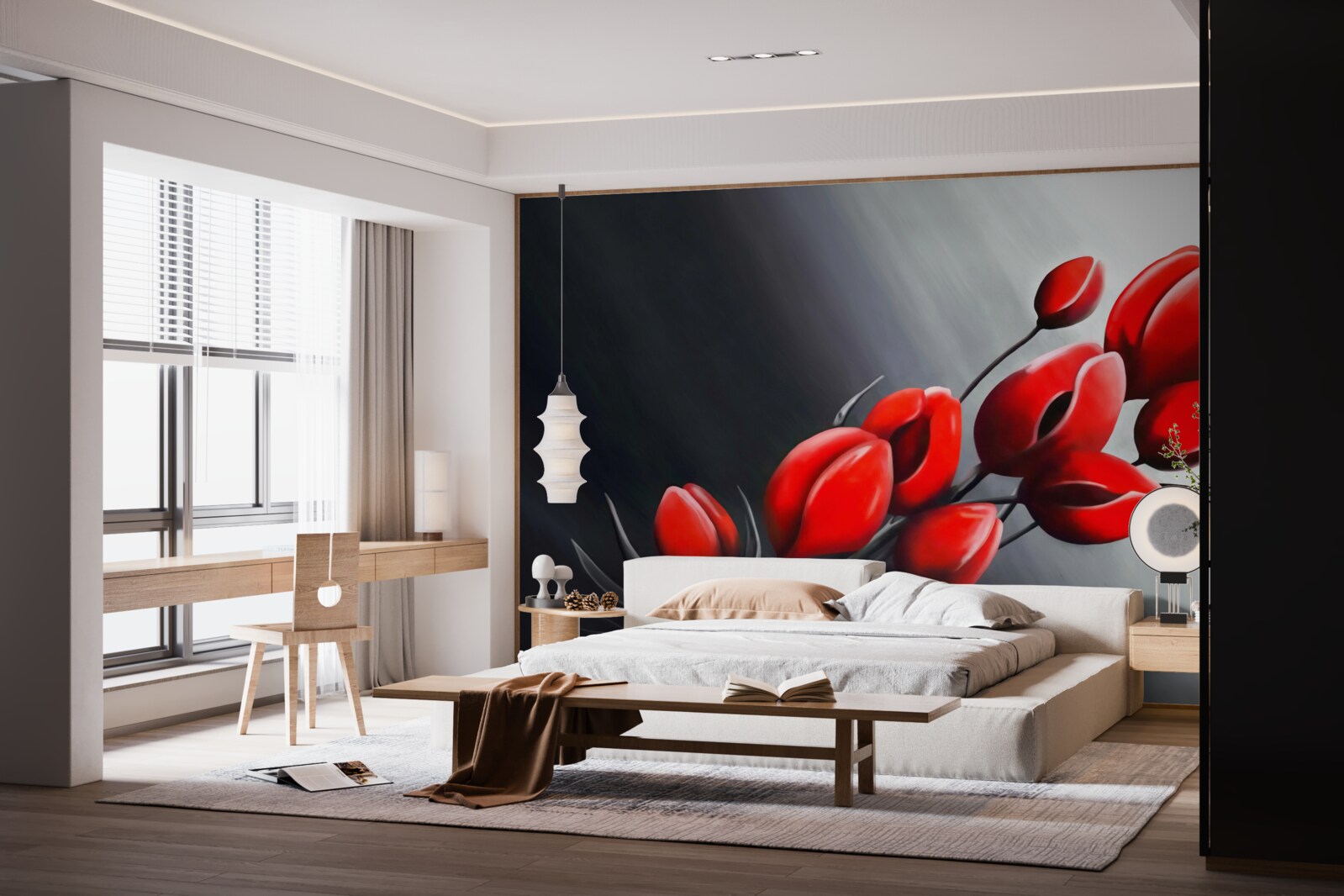 Фотошпалери яскраво-червоні тюльпани, які ще не розкрилися