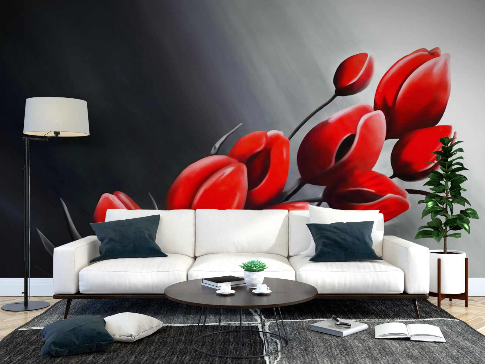 Фотошпалери яскраво-червоні тюльпани, які ще не розкрилися