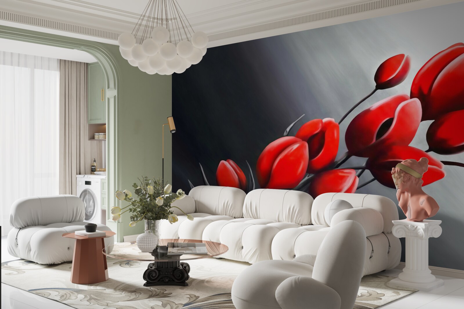 Фотошпалери яскраво-червоні тюльпани, які ще не розкрилися