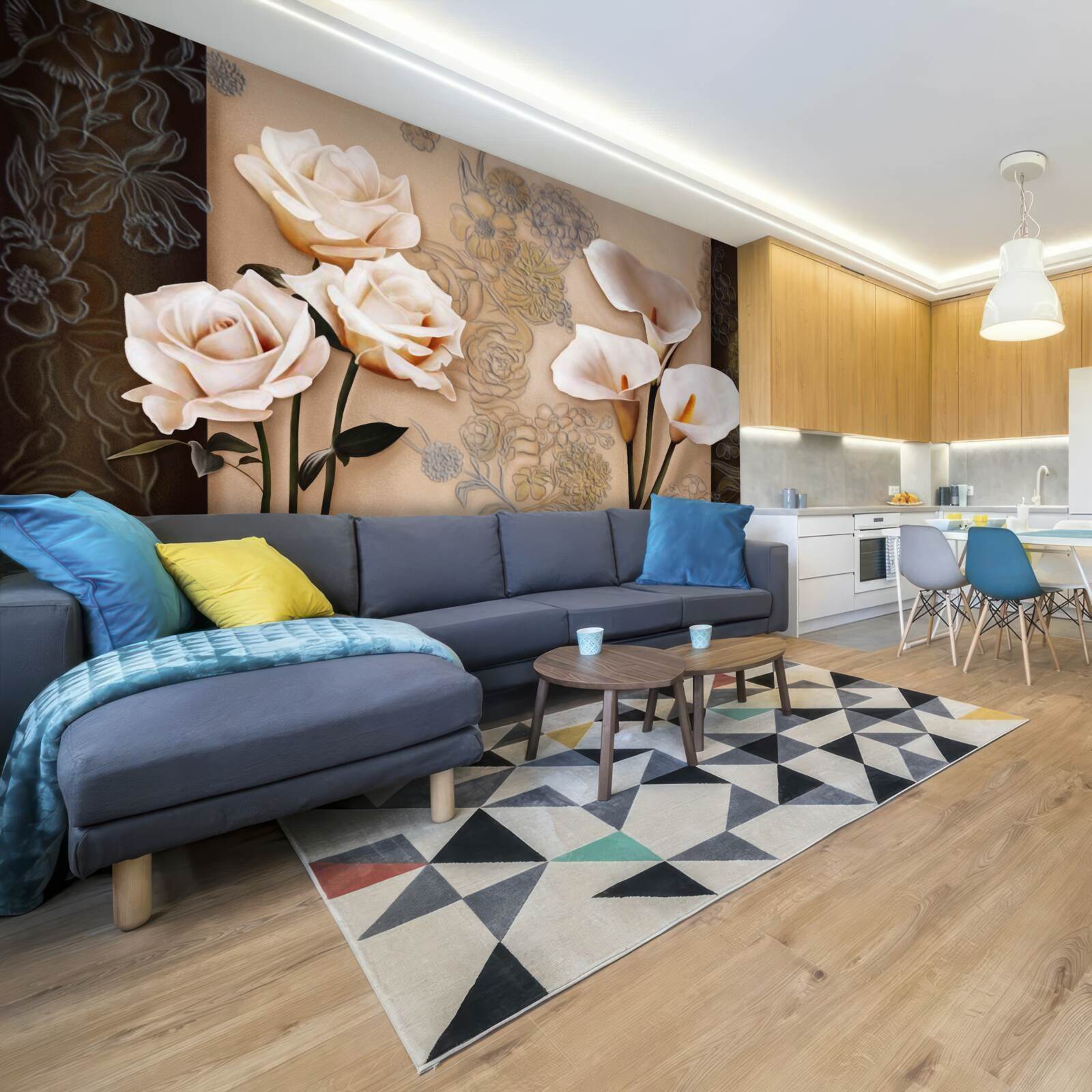 Фотошпалери тюльпани, кали та троянди в бежевому кольорі