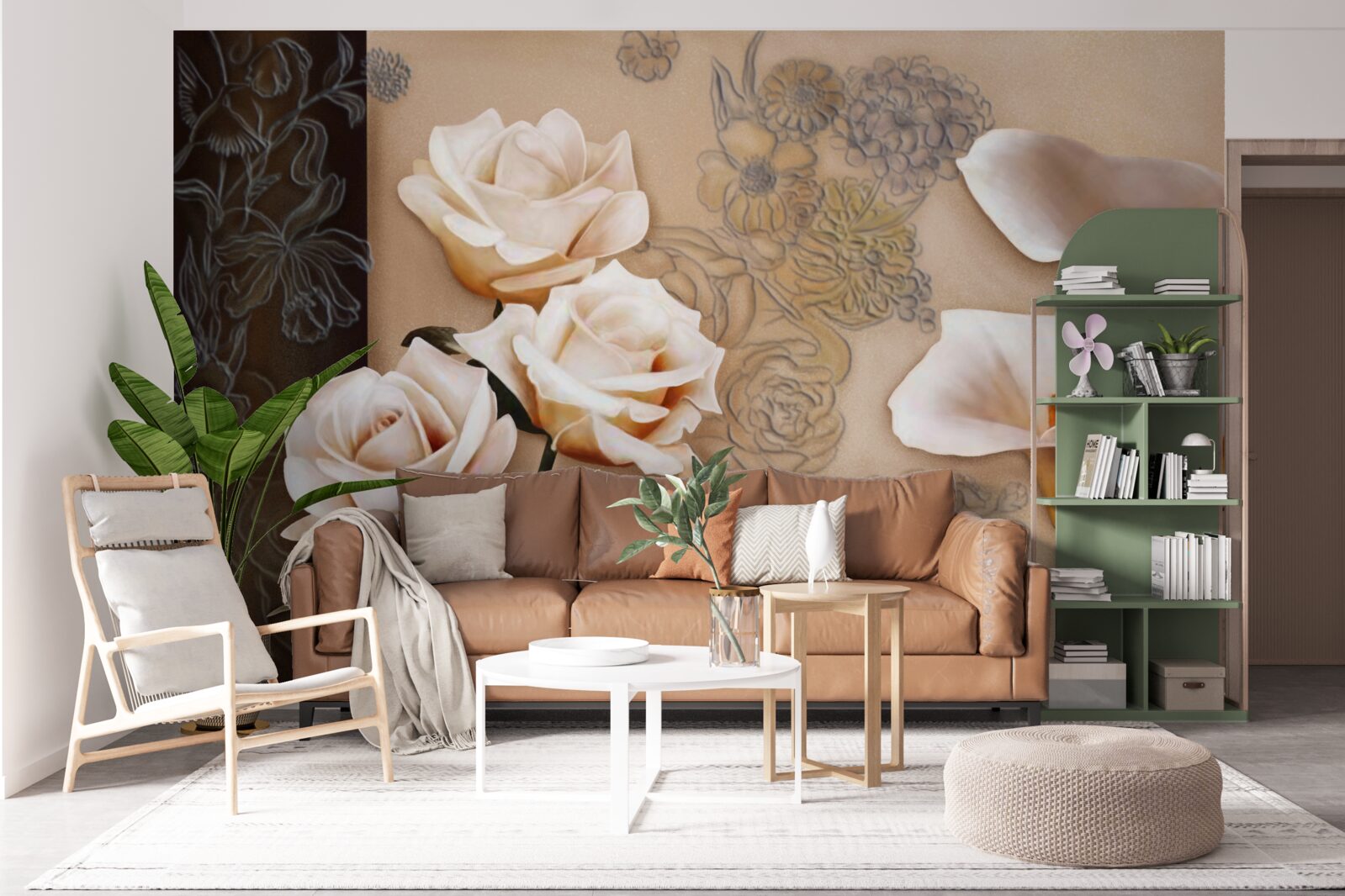 Фотошпалери тюльпани, кали та троянди в бежевому кольорі