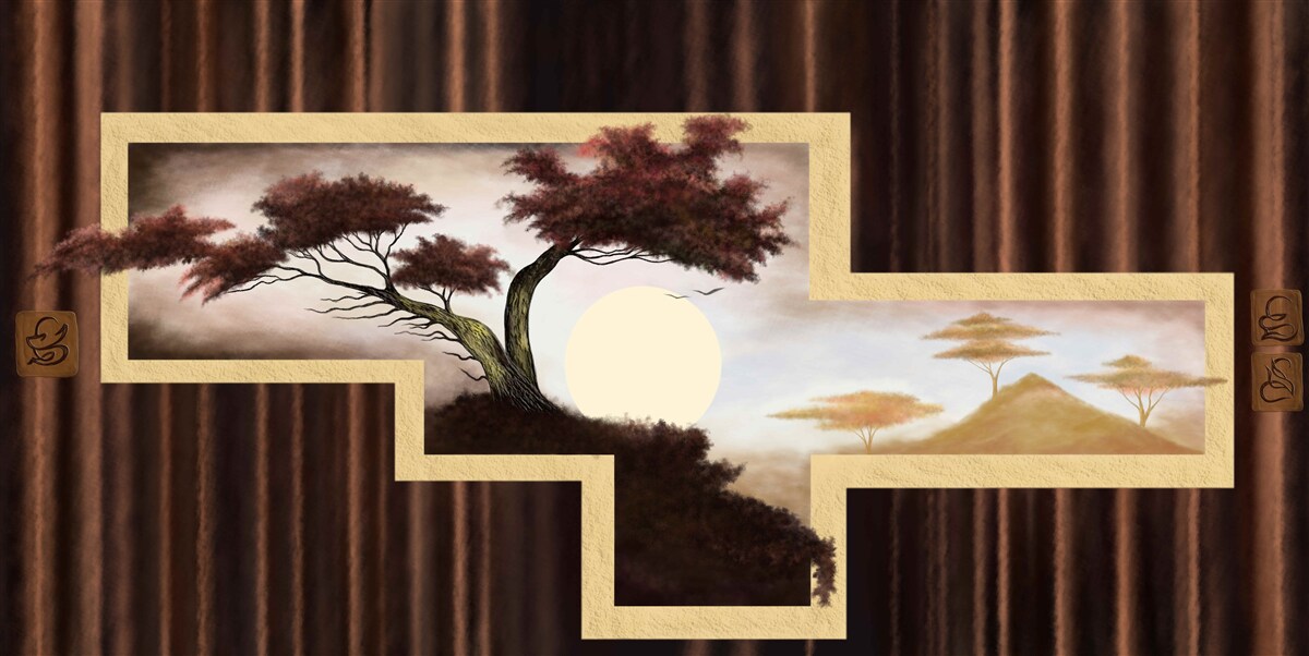 Фотошпалери схід сонця над старим бонсаєм