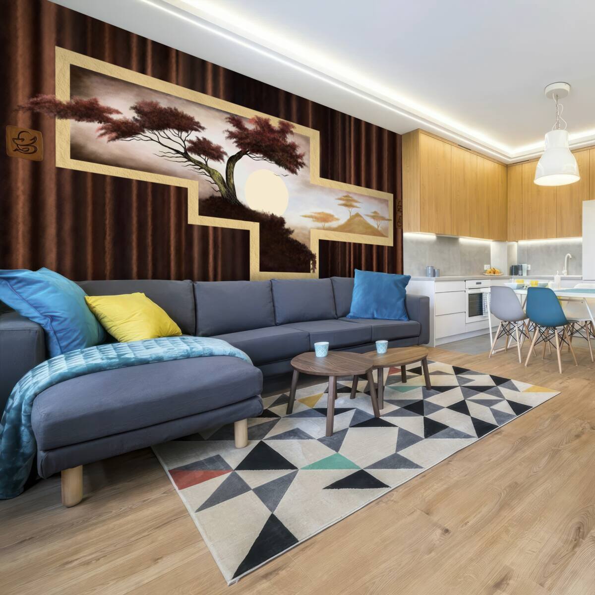 Фотошпалери схід сонця над старим бонсаєм