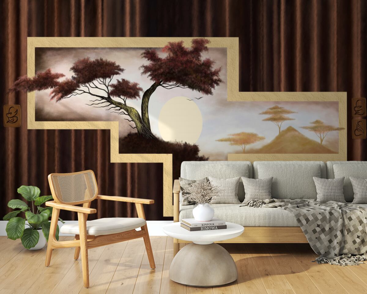 Фотошпалери схід сонця над старим бонсаєм