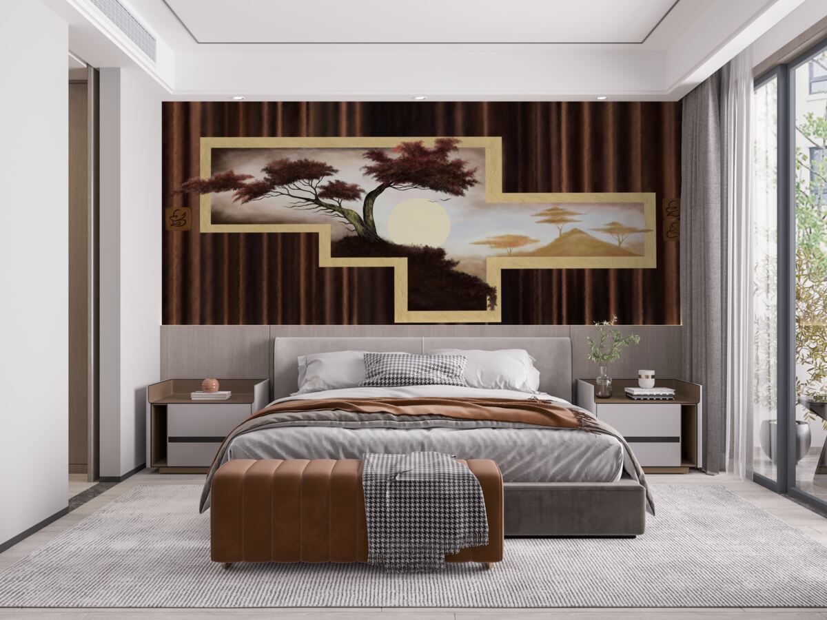 Фотошпалери схід сонця над старим бонсаєм