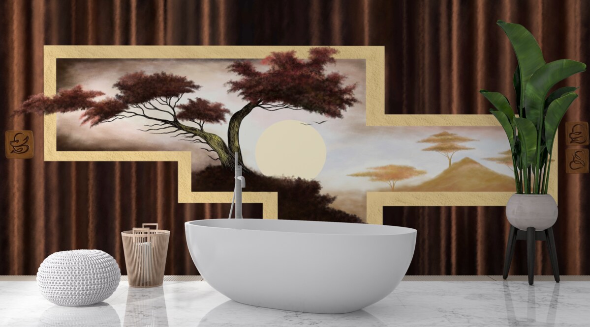 Фотошпалери схід сонця над старим бонсаєм