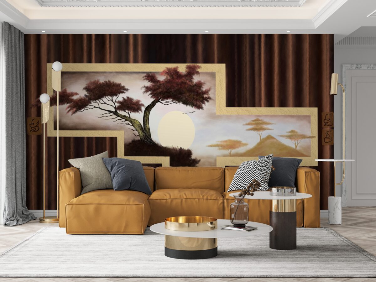 Фотошпалери схід сонця над старим бонсаєм