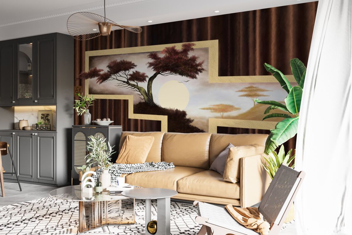 Фотошпалери схід сонця над старим бонсаєм