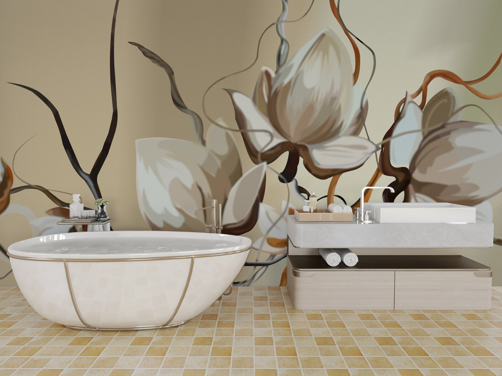 Фотошпалери гілки магнолії, що цвітуть білим кольором