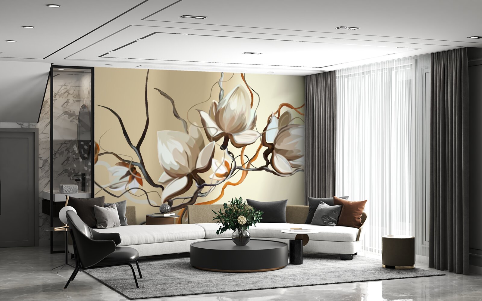 Фотошпалери гілки магнолії, що цвітуть білим кольором