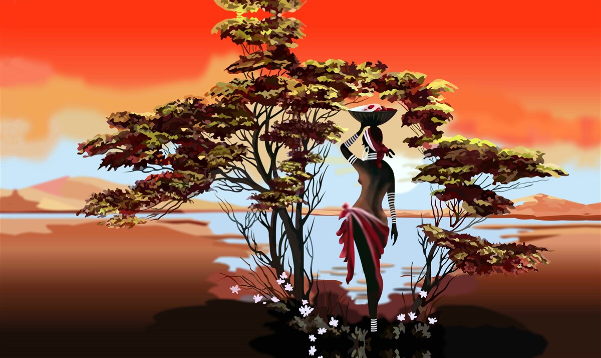 Фотошпалери жінка в оазисі в африці