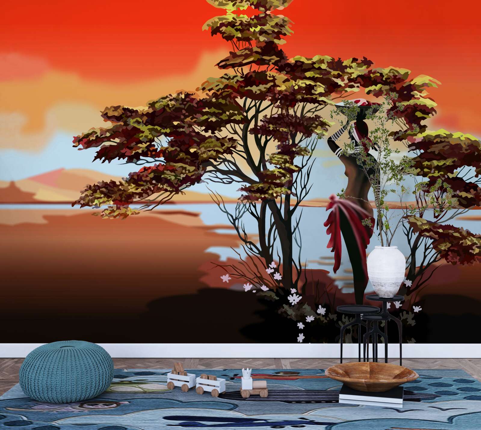 Фотошпалери жінка в оазисі в африці