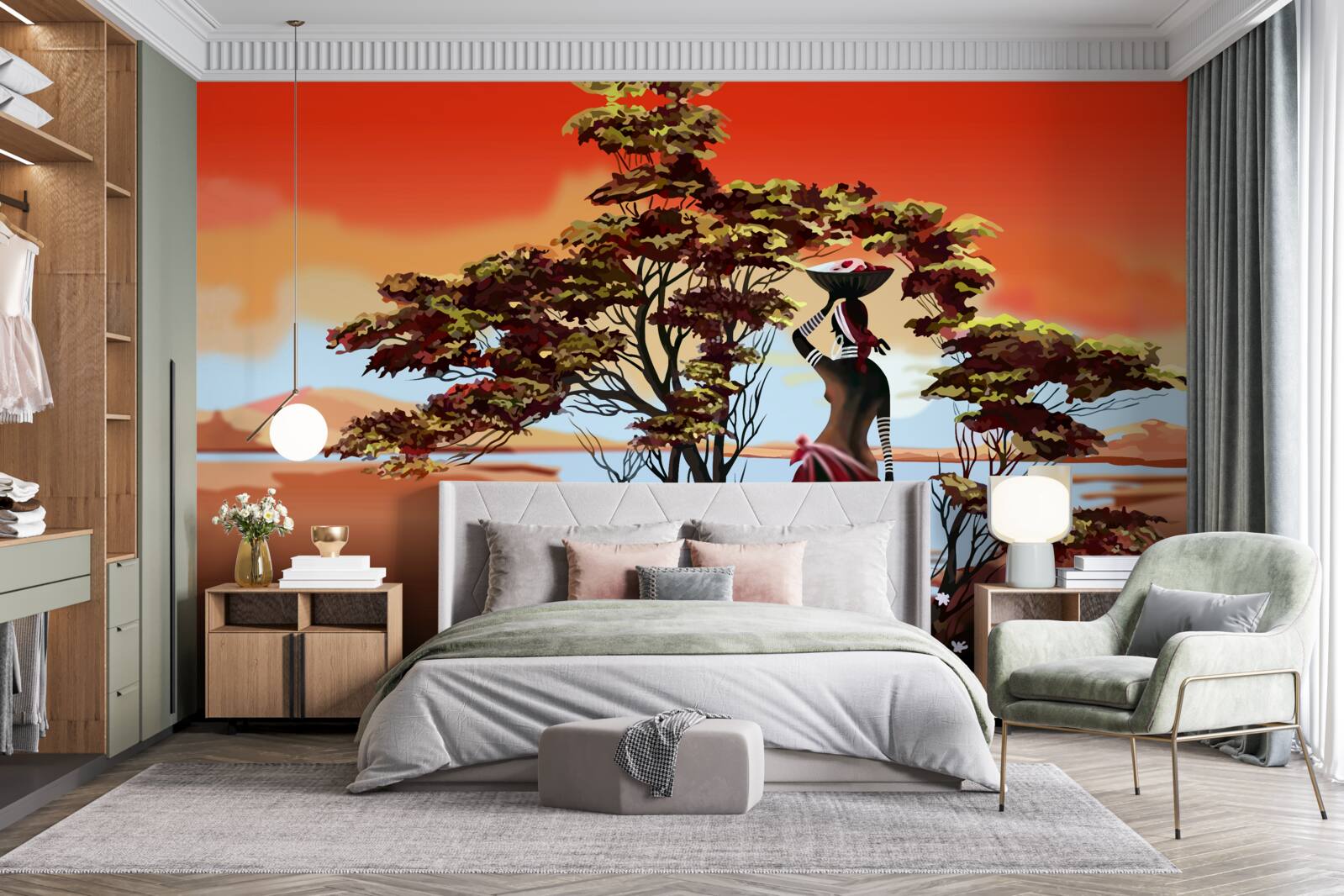 Фотошпалери жінка в оазисі в африці