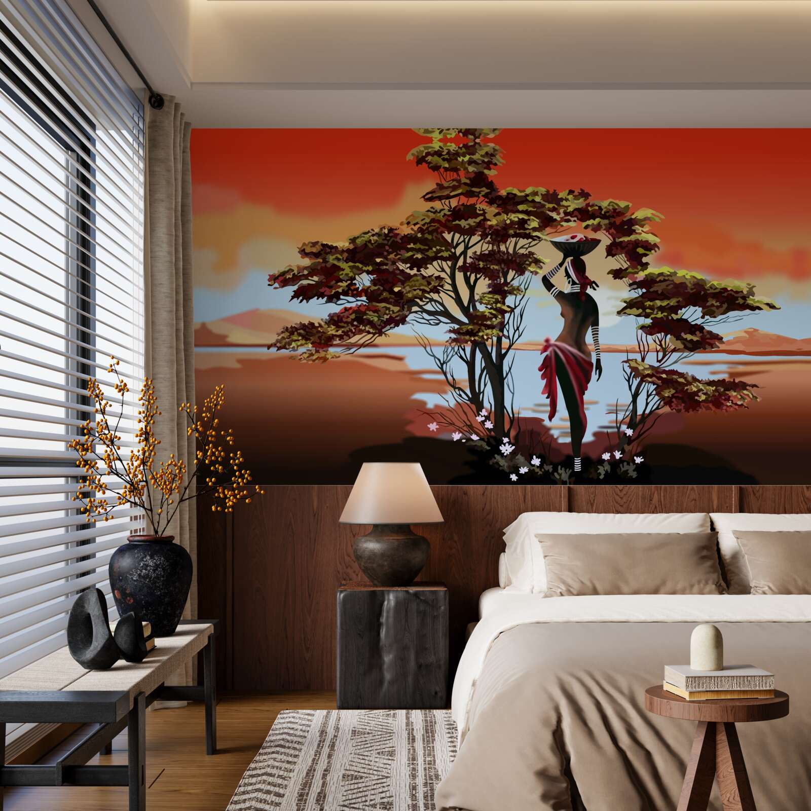 Фотошпалери жінка в оазисі в африці