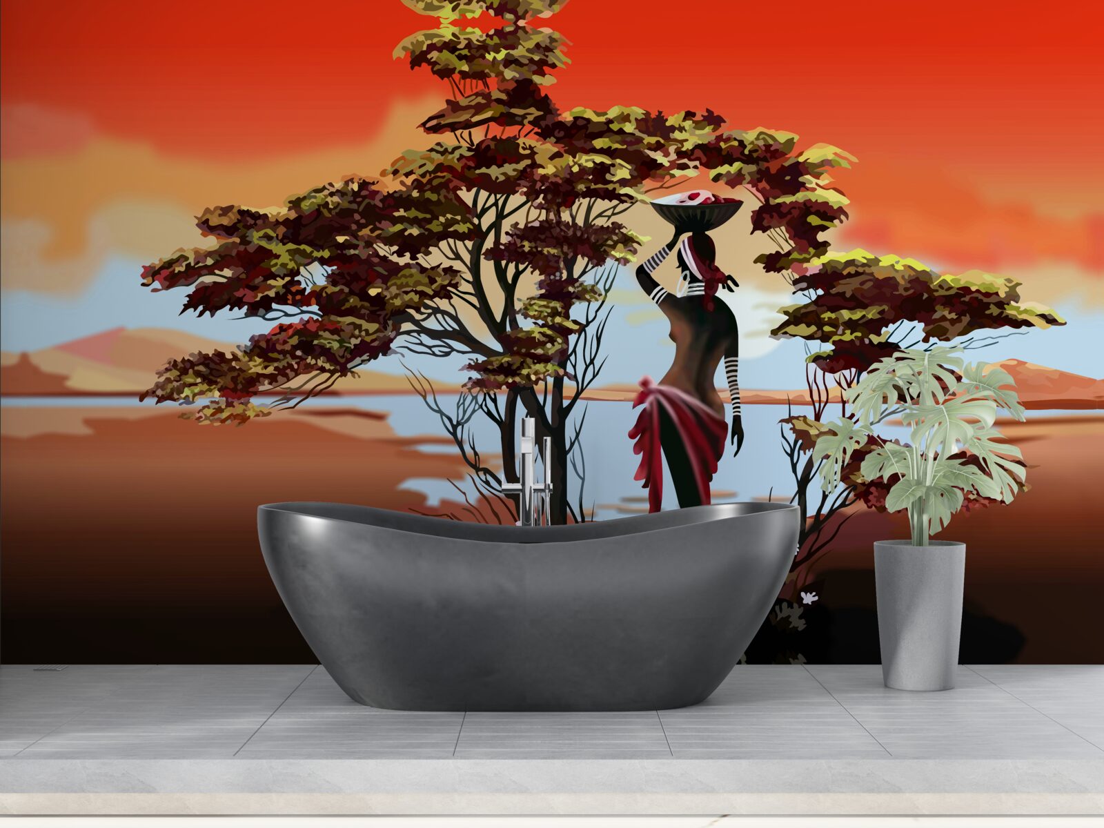 Фотошпалери жінка в оазисі в африці