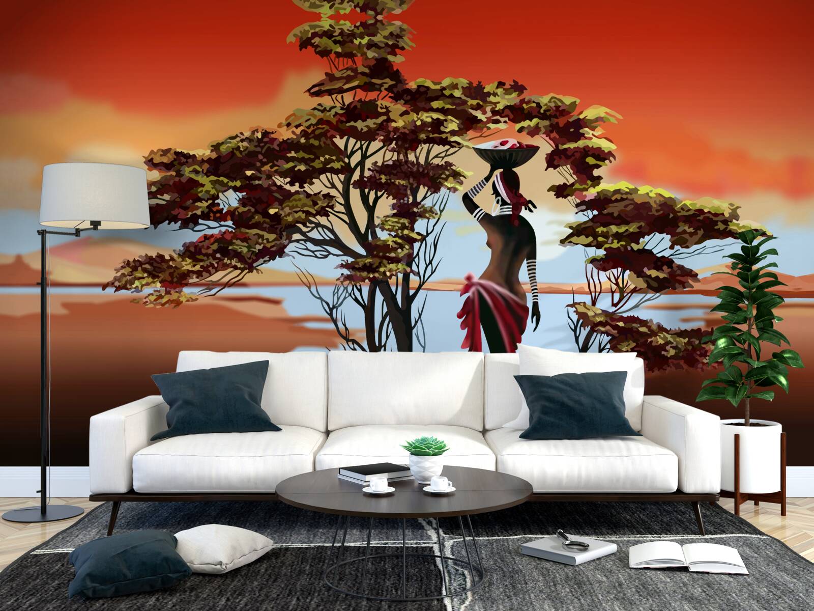 Фотошпалери жінка в оазисі в африці