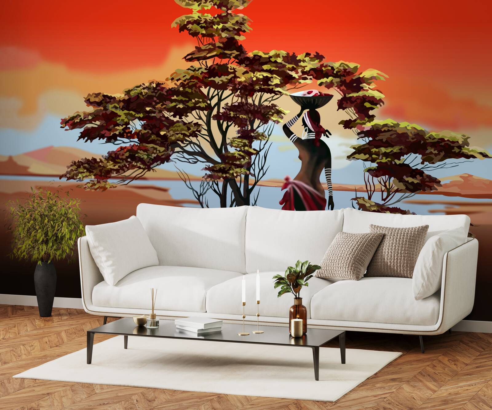 Фотошпалери жінка в оазисі в африці